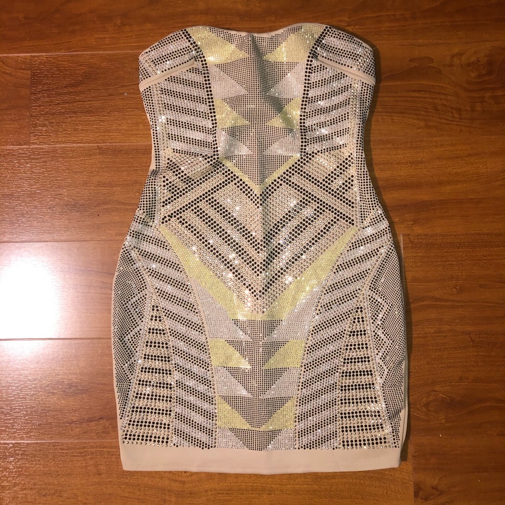 Tan Gemmed Strapless Dress / Cocktail